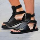 Peep-toe Cutout Zip-up Flat Sandals