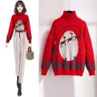 Mock-neck Christmas Sweater / Dress Pants / Set
