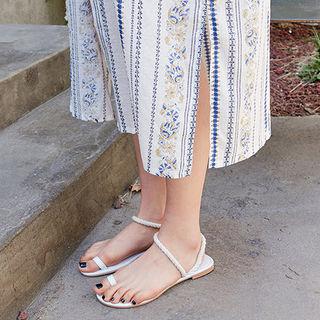 Toe-loop Cord Ankle-strap Flat Sandals