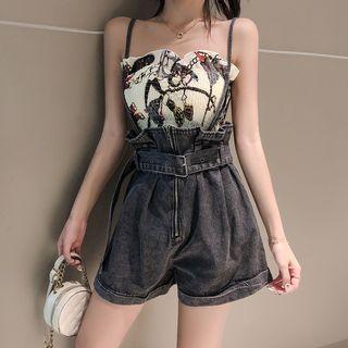 Printed Tube Top / Denim Shorts