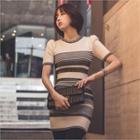 Short-sleeve Color-block Knit Dress