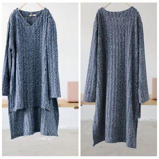Asymmetric Long-sleeve V-neck Knit Tunic