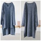 Asymmetric Long-sleeve V-neck Knit Tunic