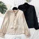 Ribbon-neckline Satin Shirt