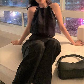 Halter Neck Chain Strap Top / Wide-leg Pants