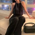 Halter Neck Chain Strap Top / Wide-leg Pants