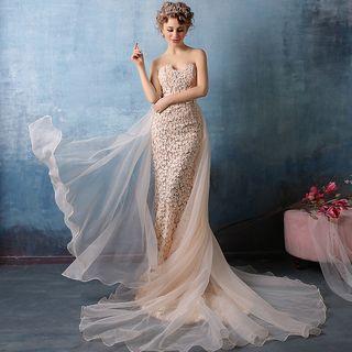 Lace Strapless Mermaid Evening Gown With Train