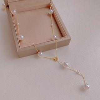 Faux Pearl Alloy Necklace X879 - Gold - One Size
