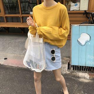Plain Loose-fit Long-sleeve Knit Top