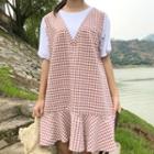 Short-sleeve Plaid Panel Mini Dress