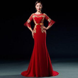 3/4-sleeve Mermaid Evening Gown