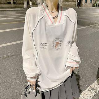 Long-sleeve Embroidered Mesh T-shirt