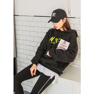 Tall Size Letter Print Brushed-fleece Lined Hoodie