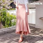 Plus Size Ruffle-hem Linen Blend Skirt