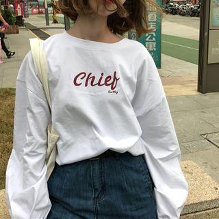 Lettering Long -sleeved T-shirt White - One Size