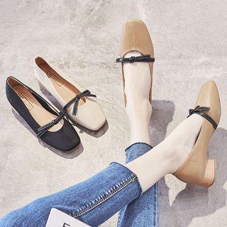 Ribbon Square Toe Block Heel Pumps