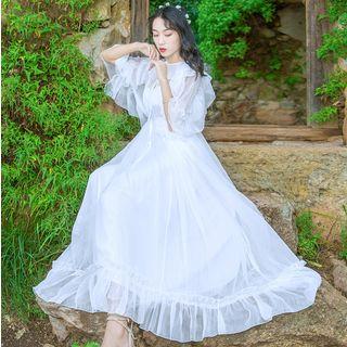Ruffled Tie-waist Sundress With Slipdress