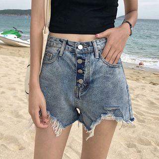 High Waist Washed Ripped Denim Shorts