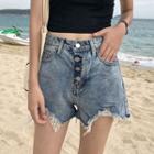 High Waist Washed Ripped Denim Shorts