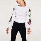 Long-sleeve Bow-accent Embroidery Top