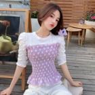 Mock Two-piece Polka Dot Elbow-sleeve Blouse