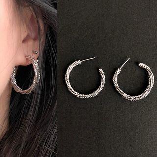 Twisted Hoop Earring 1 Pair - Silver - One Size