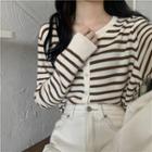 Round-neck Striped Button-up Cardigan