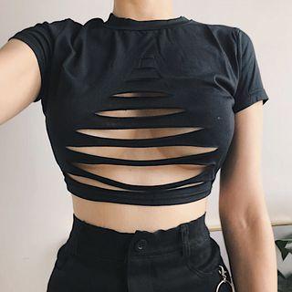 Ripped Cropped Short Sleeve T-shirt