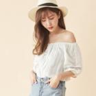 Off Shoulder Elbow-sleeve Top Off-white - One Size