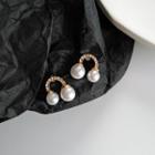 Rhinestone Faux Pearl Earring 1 Pair - S925 Sterling Silver Stud Earring - One Size
