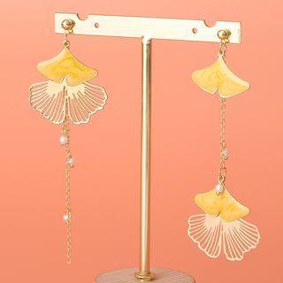 Asymmetrical Gingko Drop Earring / Clip-on Earring