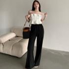 Plain Ruched Tube Top / High-waist Boot-cut Pants