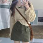 Mini Pencil Cargo Skirt / Pointelle Knit Top