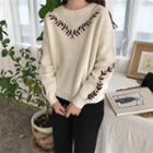 Embroidered Round Neck Loose-fit Sweater