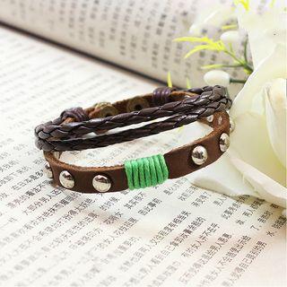 Studded Braid Genuine-leather Layered Bracelet