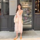 Spaghetti Strap Midi Mesh Dress / Light Jacket