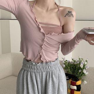 Halter Camisole Top / Frill Trim Cardigan