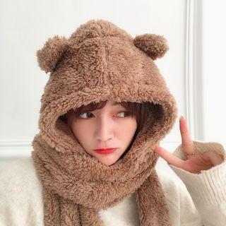 Shearling Bear Ear Hooded Scarf