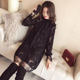 Puff-sleeve Frill Collar Lace Dress