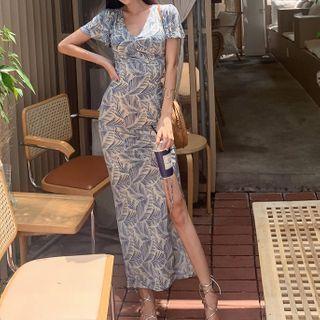 Print Slit Midi Sheath Dress