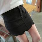 Fray-hem Flap-pocket Mini Skort