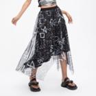 Lettering Asymmetrical Midi Skirt Black - One Size
