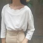 Scallop Trim Plain Long Sleeve T-shirt