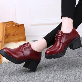 Faux-leather Block-heel Lace-up Shoes
