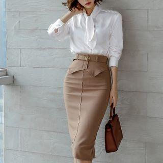 Tie Neck Blouse / Pencil Skirt / Set