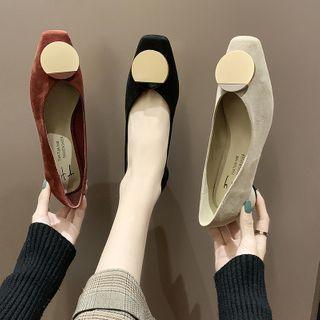 Disc-accent Square-toe Block-heel Pumps