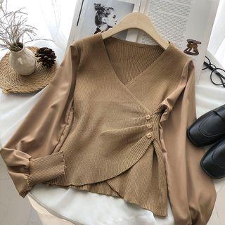 Irregular V-neck Long-sleeved Knit Top