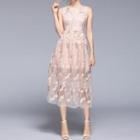 Lace Sleeveless Midi A-line Party Dress