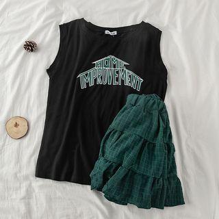 Set: Lettering Tank Top + Tiered A-line Skirt