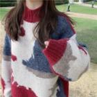 Patterned Mock-turtleneck Boxy Sweater As Shown In Figure - One Size